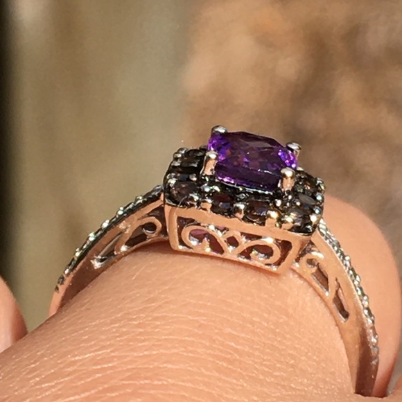 10k Solid White Gold Amethyst & Smokey Quartz Ring - Picture 10 of 15